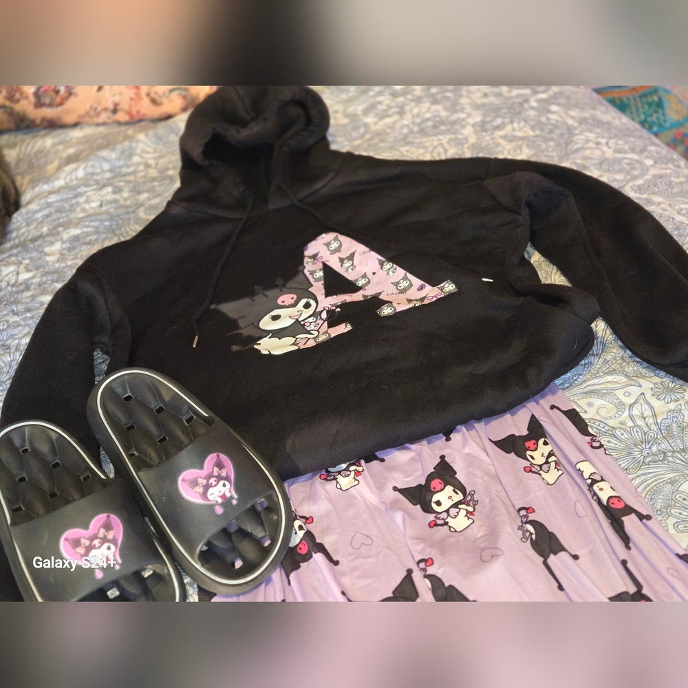 Hello Kitty Complete Pajama Set w/ Sandals, Featuring Kuromi From Hello Kitty.